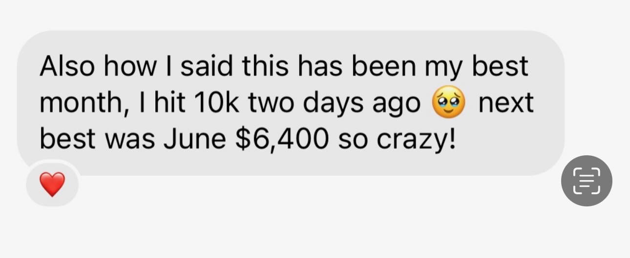 Student message: best month ever, hit $10K