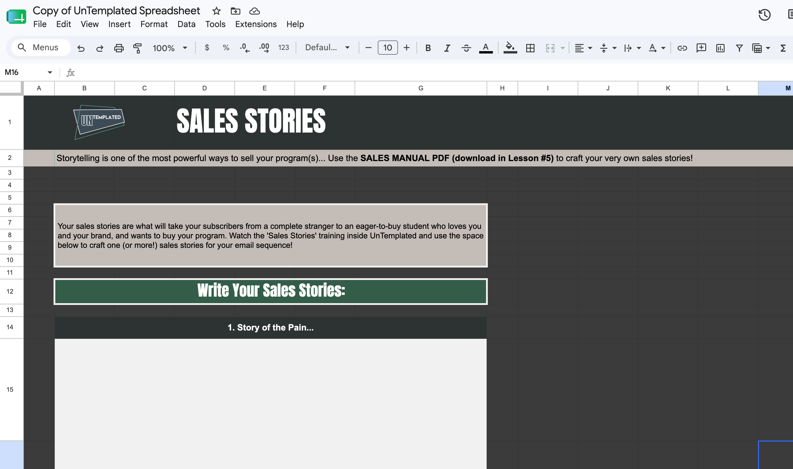 Sales Story Workbook