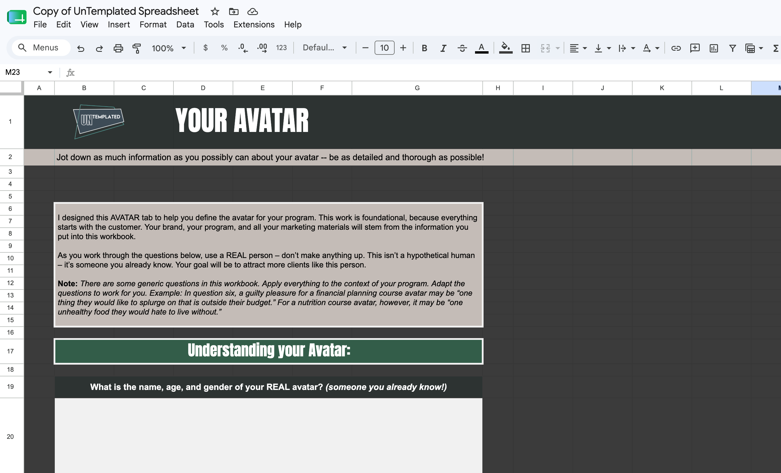 Your Avatar Workbook