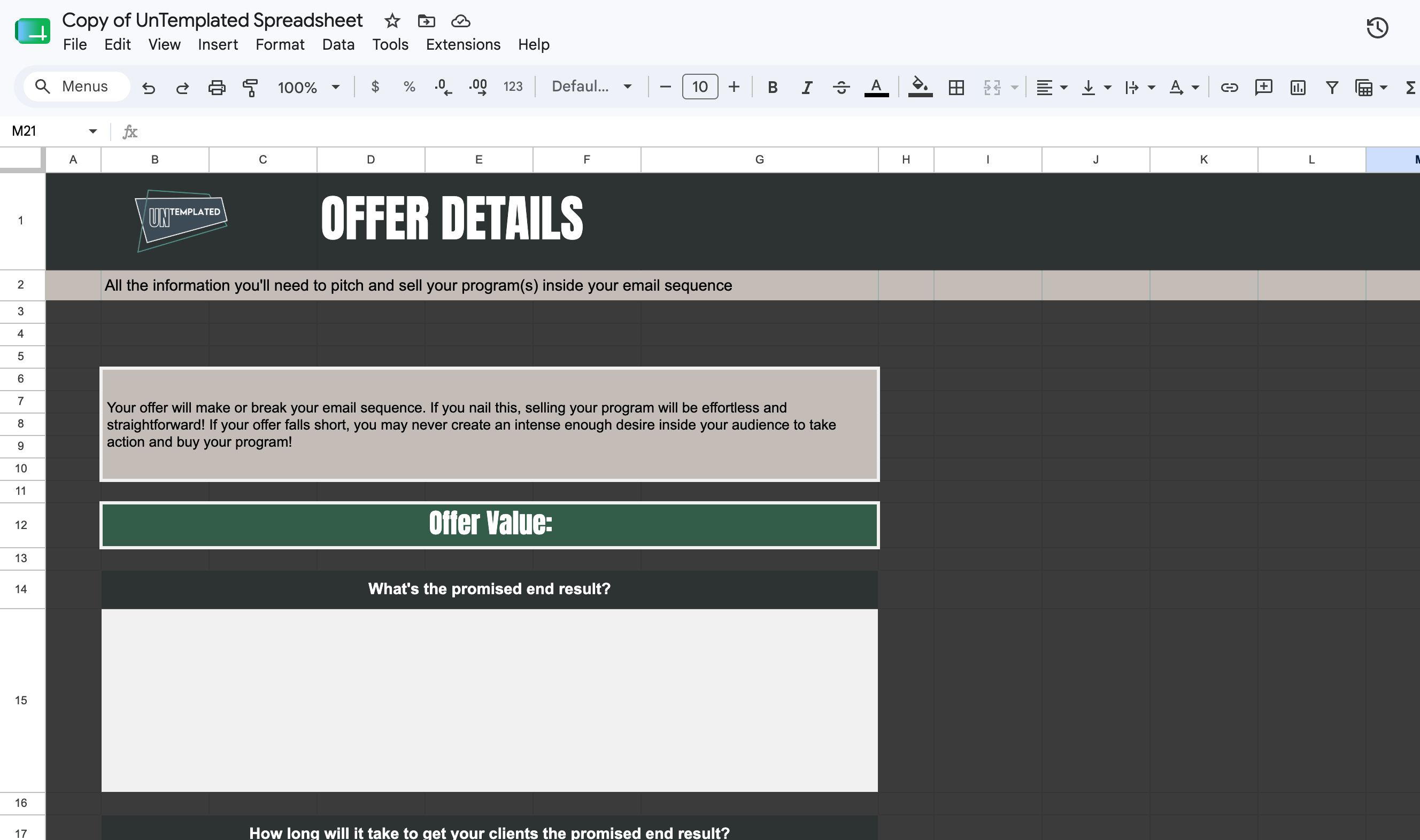 Offer Details Workbook