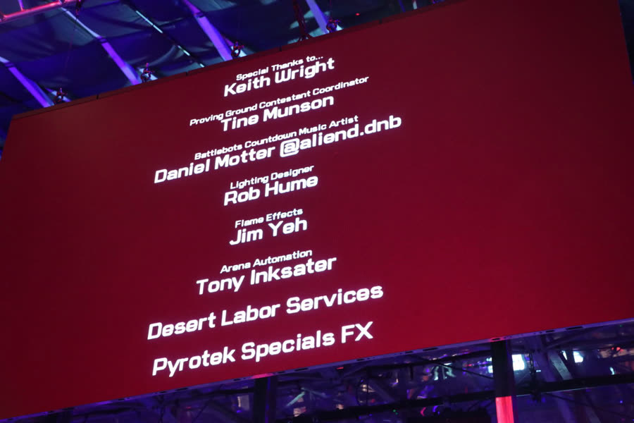 Battle Bots end credits naming DNB Academy student Daniel Motter