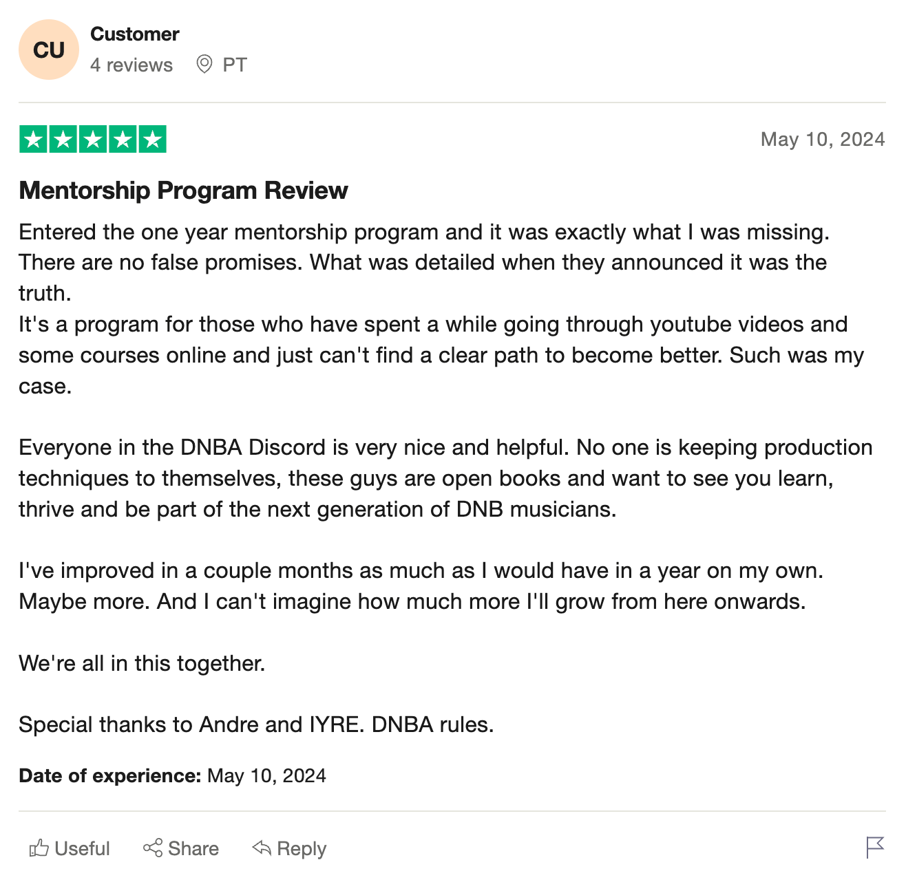 DNB Academy Trustpilot review from a verified student