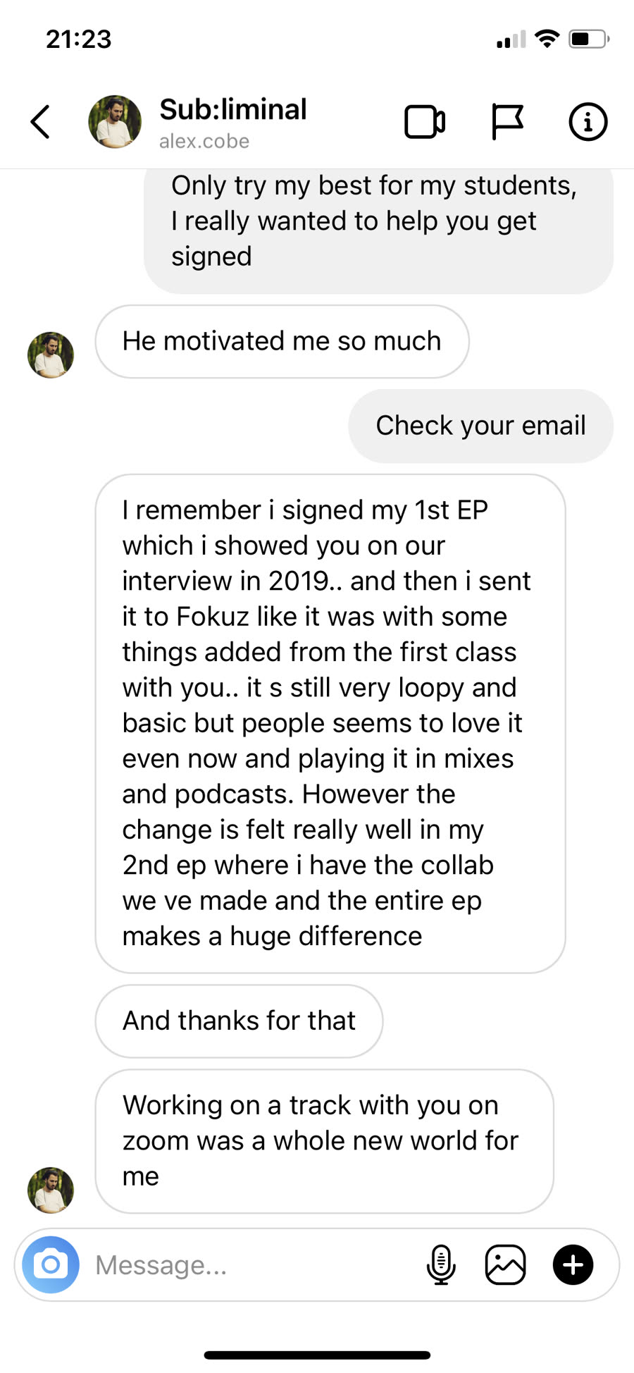DNB Academy student message about signing his first EP