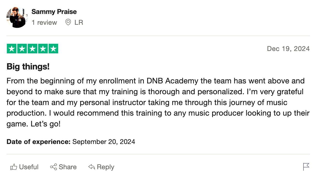 DNB Academy Trustpilot review from a verified student