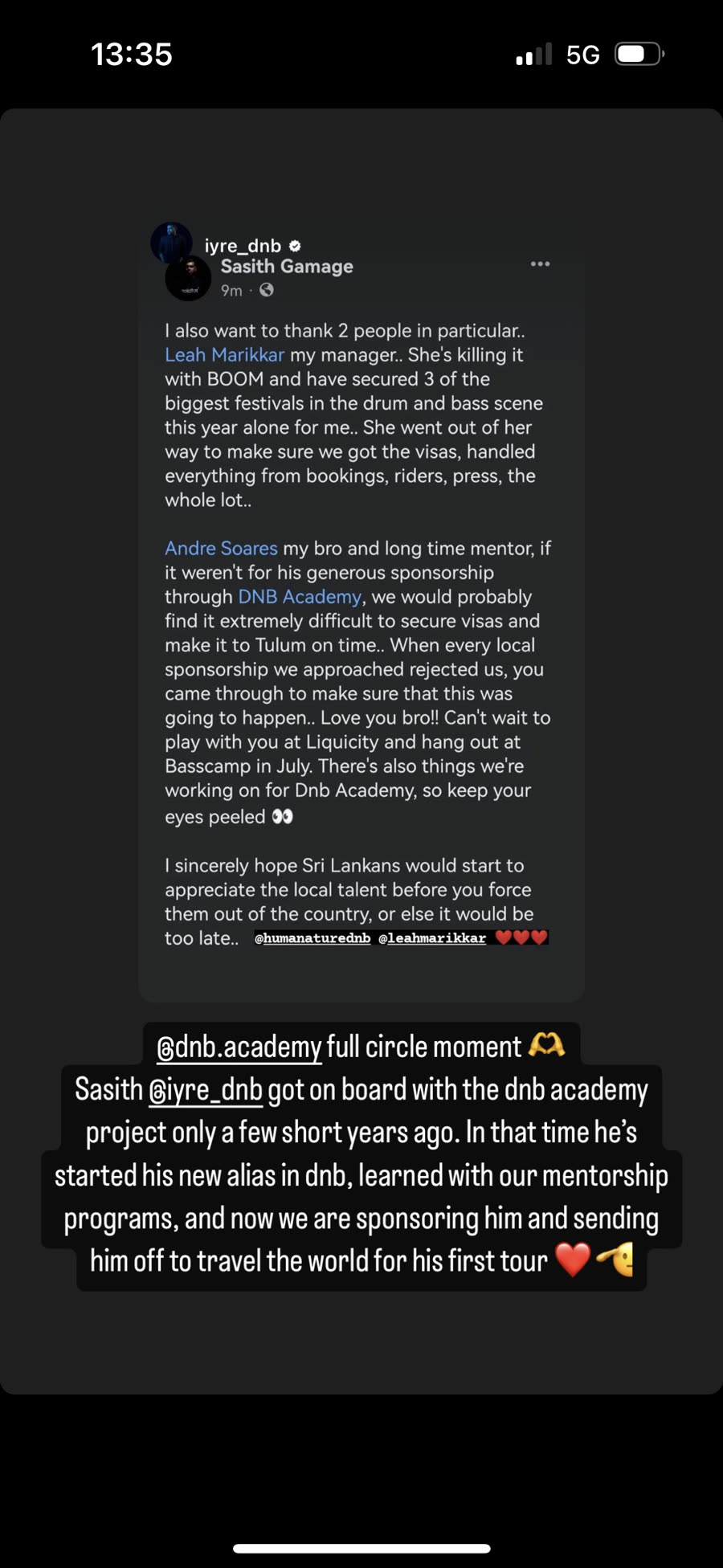 IYRE’s story about DNB Academy sponsoring his first tour