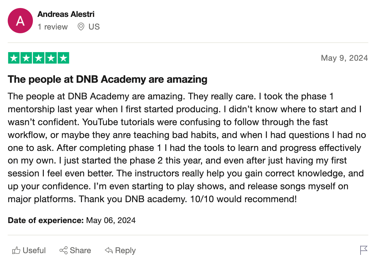 DNB Academy Trustpilot review from a verified student