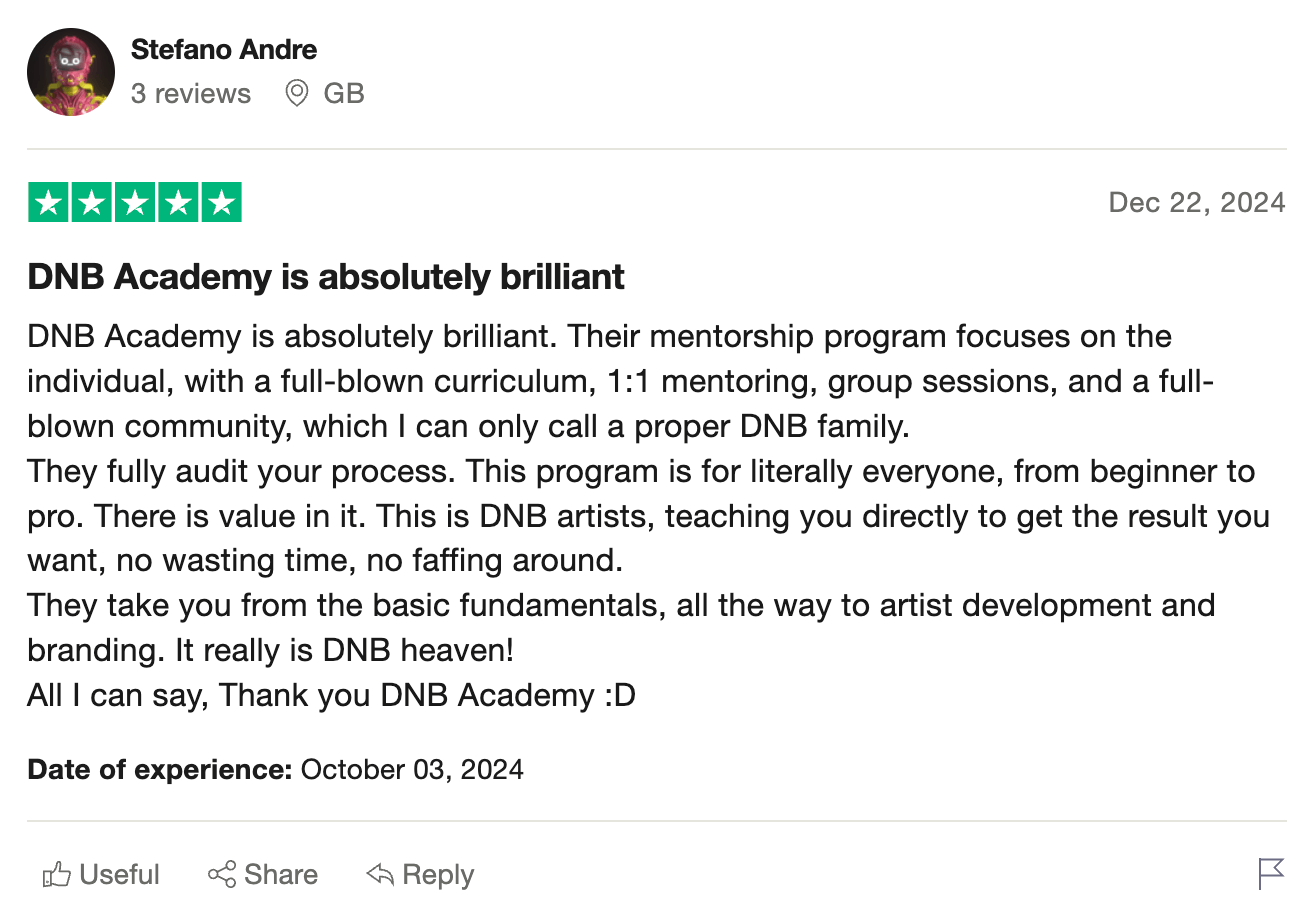 DNB Academy Trustpilot review from a verified student