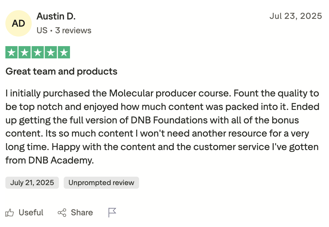 DNB Academy Trustpilot review from a verified student