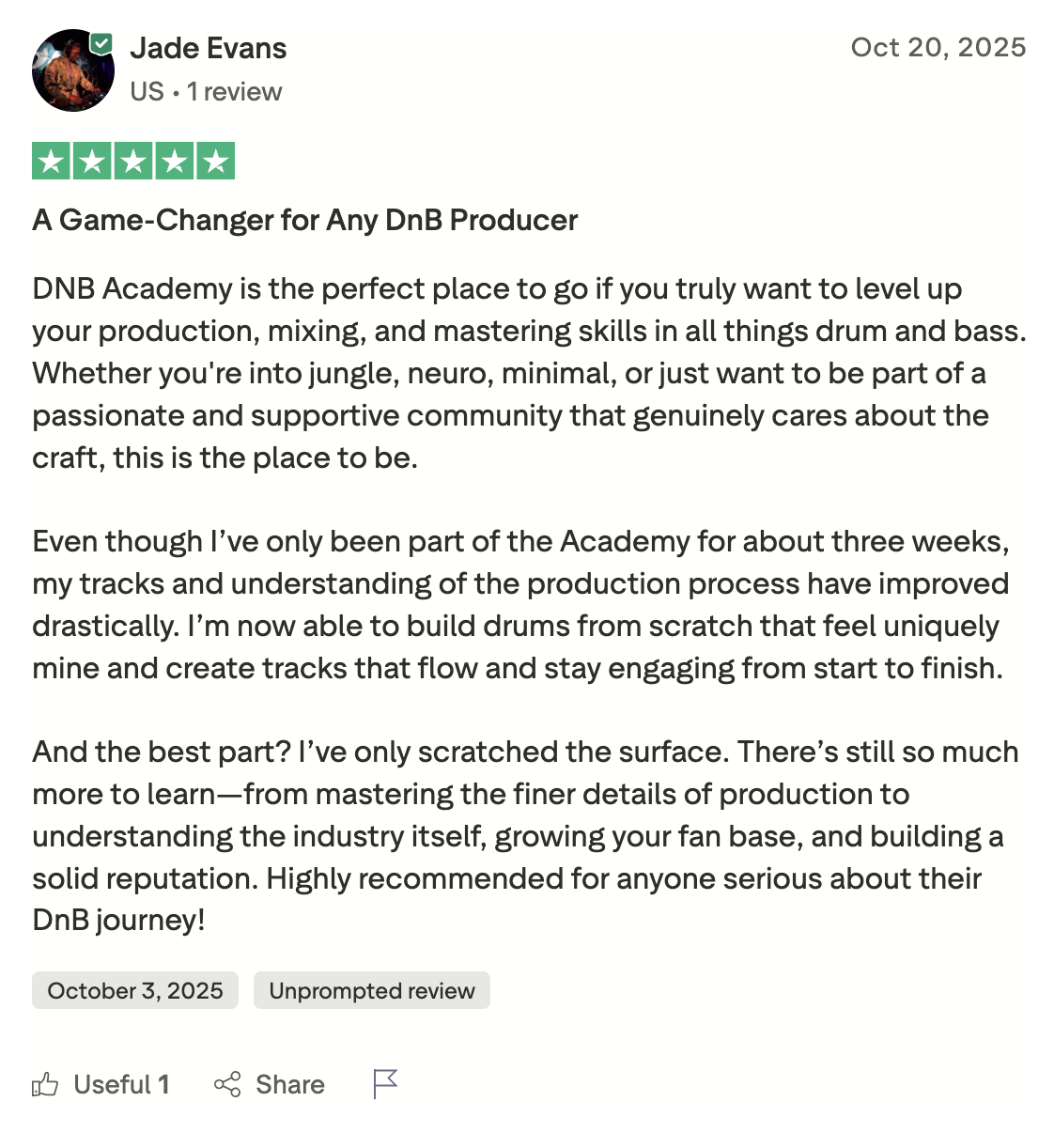 DNB Academy Trustpilot review from a verified student