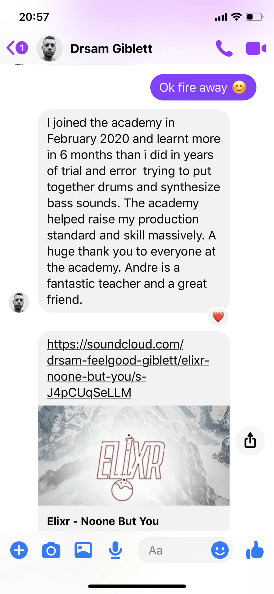 Message from a DNB Academy student about the program