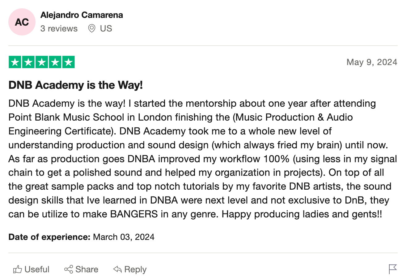 DNB Academy Trustpilot review from a verified student