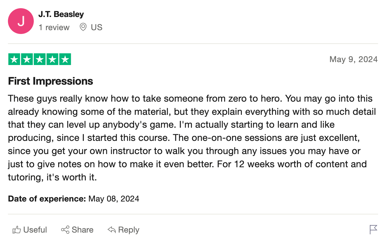 DNB Academy Trustpilot review from a verified student