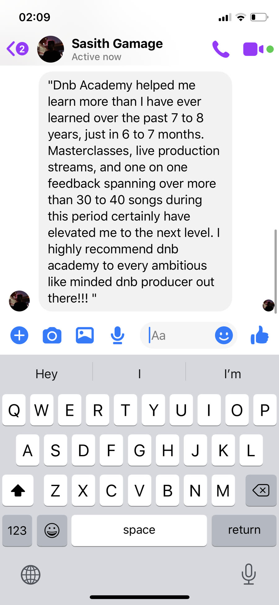 Message from a DNB Academy student about the program