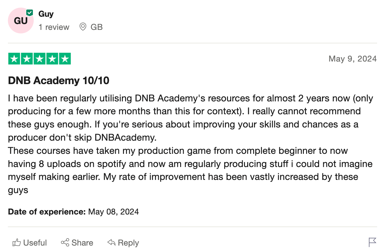 DNB Academy Trustpilot review from a verified student