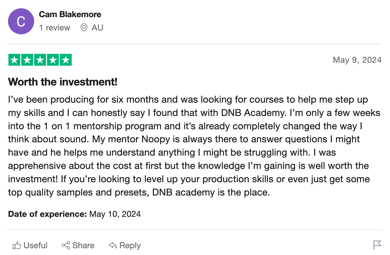 DNB Academy Trustpilot review from a verified student