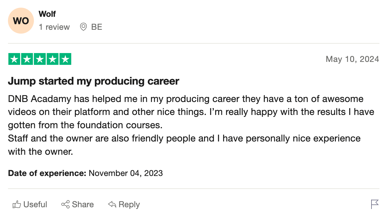 DNB Academy Trustpilot review from a verified student