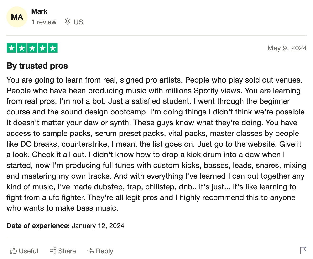 DNB Academy Trustpilot review from a verified student