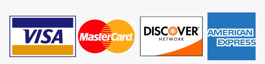 We accept Visa, Mastercard, American Express, and Discover