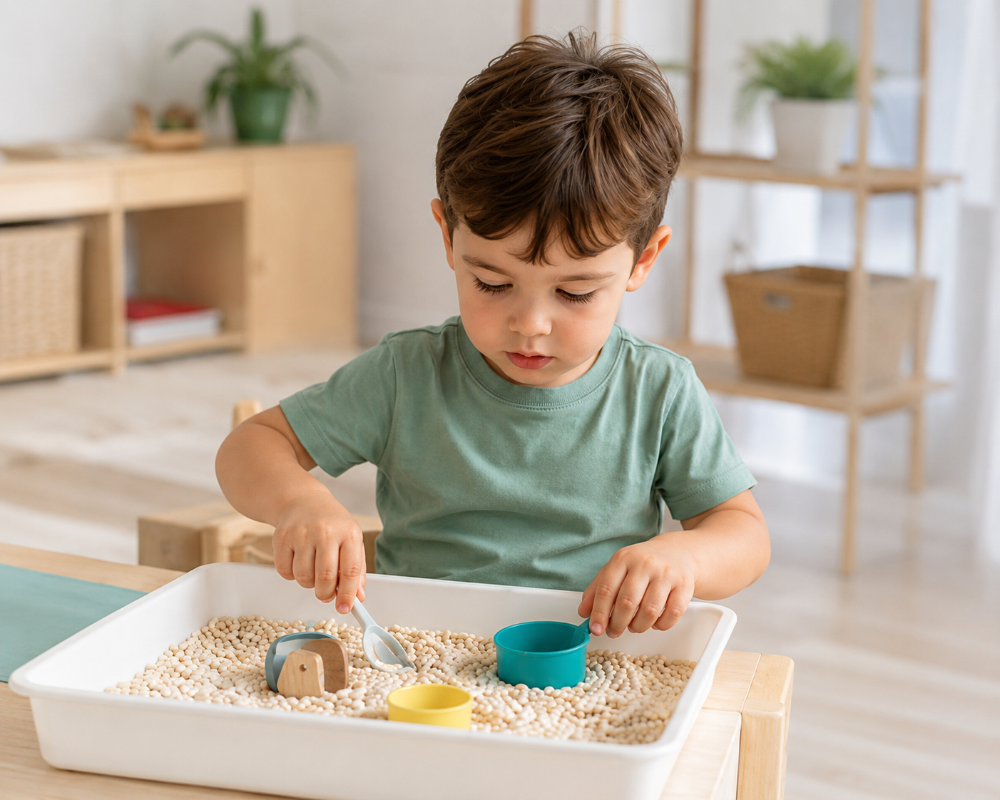 Niño jugando con caja sensorial