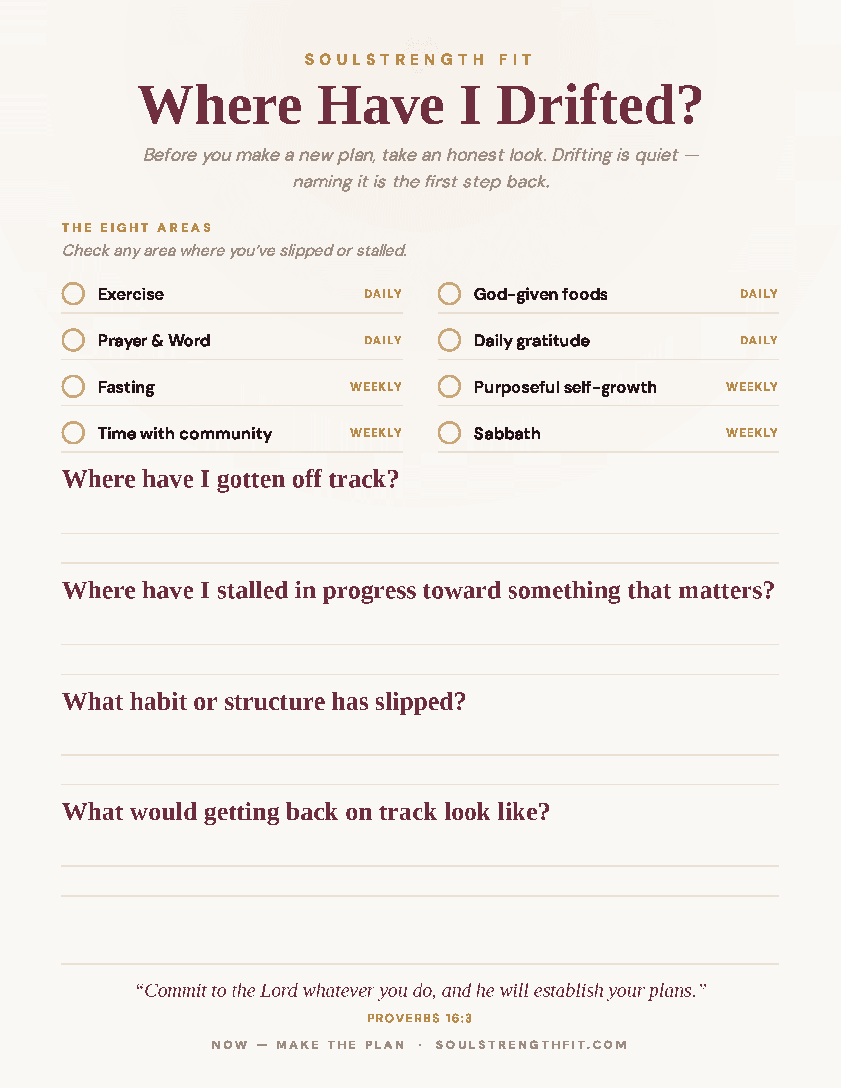 Fall Reset printout, page three
