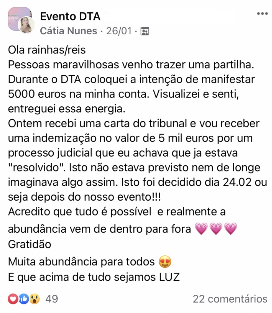 Testemunho real de Cátia Nunes - 5 mil euros após o Evento DTA